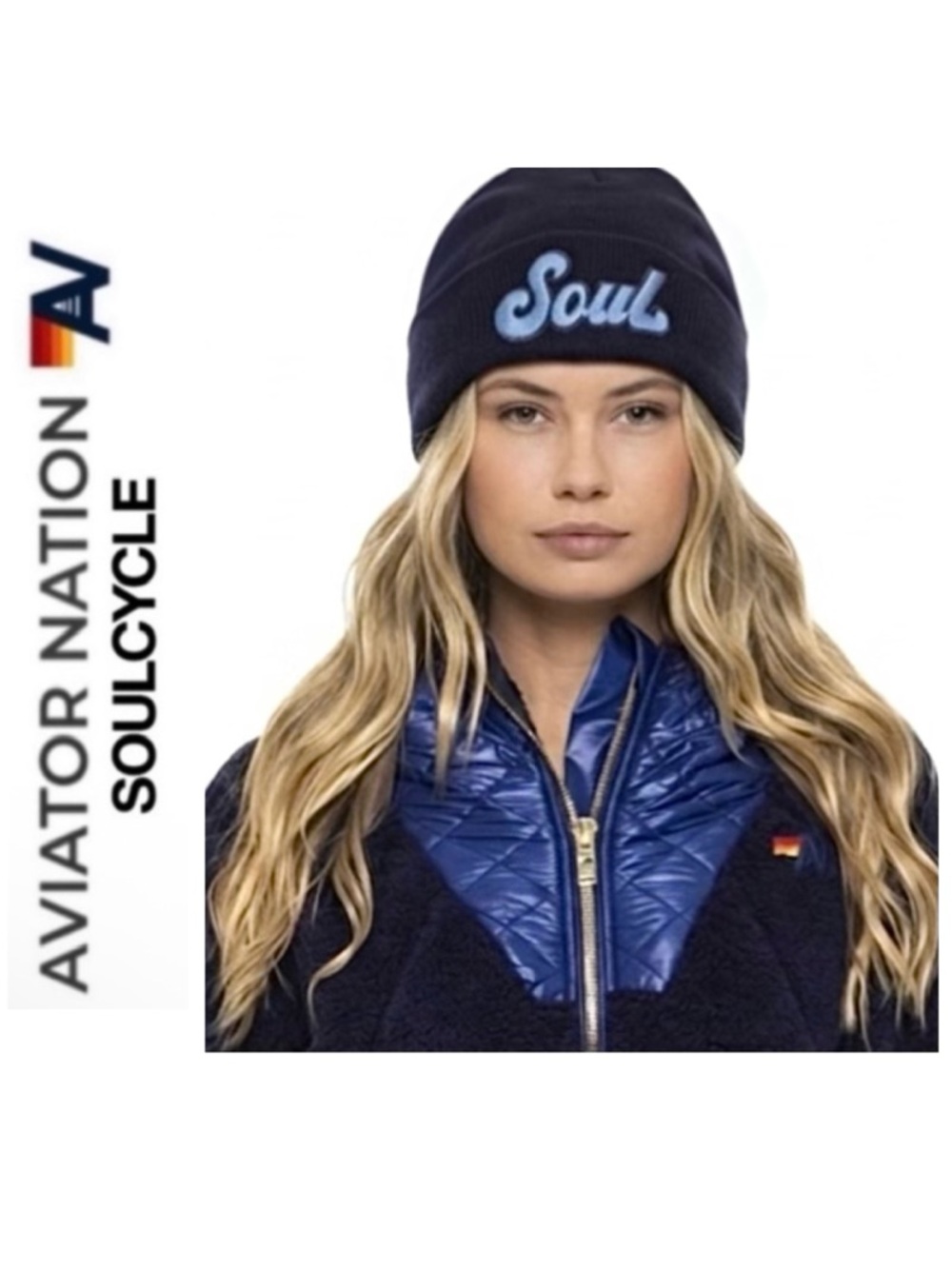 NWOT Aviator Nation × Soulcycle Patch Blue Beanie Unisex